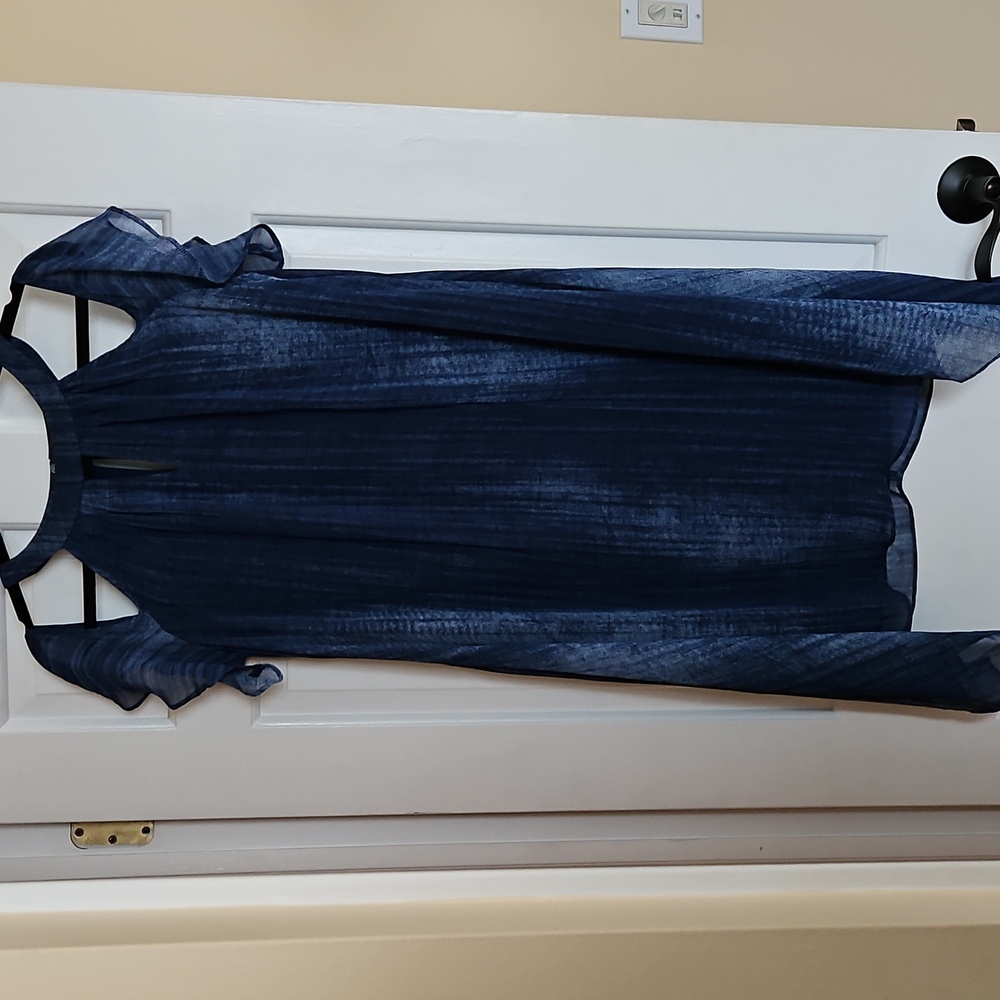 Chicos indigo cold shoulder hanky hem dress